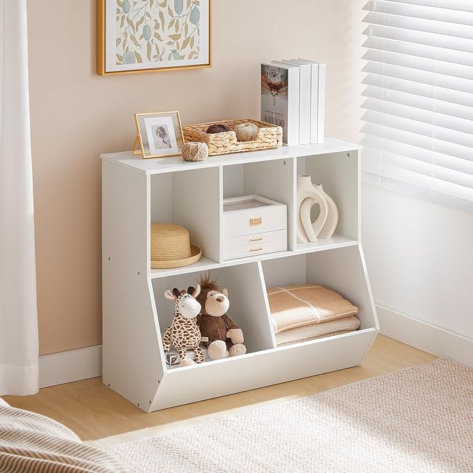 HOOBRO Kids Bookshelf, Bookcase Footboard, 31.5" L Toy Storage Cubby, Children's Toy Shelf, Toy Storage Cabinet, Fit for Children's Room, Playroom, Hallway, Kindergarten, White WT328CW01