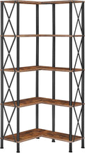 HOOBRO Corner Bookshelf, 5-Tier L-Shaped Bookcase, Industrial Open Display Shelf Tall Storage Organizer, Vertical Storage Rack, for Living Room, Home Office, Rustic Brown and Black BF60SJ01