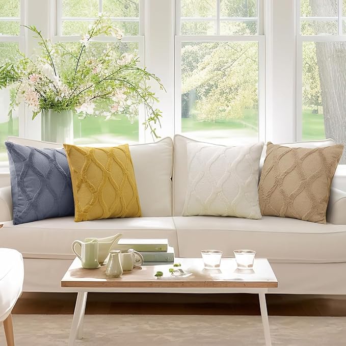 decorUhome Throw Pillow Covers 22x22 Inch Set of 2, Soft Plush Faux Fur Wool Beige Couch Pillow Covers, Decorative Neutral Pillow Cases for Bed Sofa Living Room Home Decor