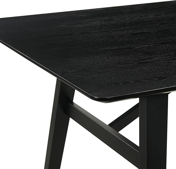 Armen Living Channell Mid Century Modern 7 Piece Black Wood Dining Table Set with Charcoal Fabric