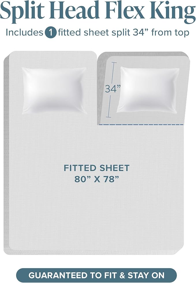 Bare Home Split Head Flex King Sheet Set - 1800 Ultra-Soft Microfiber Bed Sheets - Double Brushed - Deep Pockets - Easy Fit - 4 Piece Set - FlexTop King Bedding (Split Head Flex King, Cream)