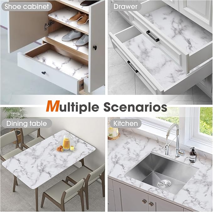 Beautysaid Shelf and Drawer Liner for Kitchen Cabinet, Non Adhesive Non Slip Shelf Paper Waterproof Washable Thickened for Dresser Pantry Shelve Bathroom Protector Liner(Marble,12 in x 20 FT)