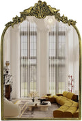 Retro Palace Style Mirror, Antique French Retro Arch Mirror, Suitable for Bathroom, Living Room, Bedroom, Fireplace, Corridor，Can be Used for Decoration