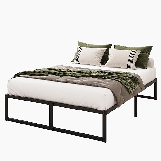 14 Inch Full Size Bed Frame No Box Spring Needed, Heavy Duty Metal Platform Beds with Sturdy Steal Slats for Mattress Foundation, Easy Assembly, Noise Free, Black
