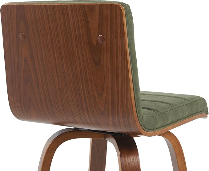 Armen Living Vienna Modern Swivel 26" Counter Height Barstool with Vintage Green Faux Leather and Walnut Wood Finish