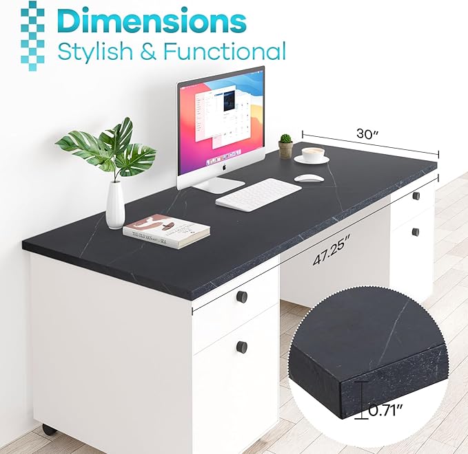 Kaboon Universal Tabletop 47.25"x30", Solid One-Piece Melamine Table Top, Double Desk L-Desk DIY, Home and Office,Cloud Atlas/Black Marble
