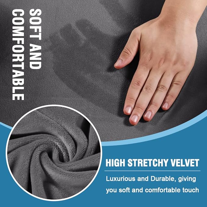 H.VERSAILTEX Sofa Cover 3 Piece T Cushion Sofa Slipcovers Thick Velvet Couch Cover Furniture Protector Stretch T Cushion Sofa Covers for 2 Cushion Couch with 2 T Cushion Covers Washable, Grey