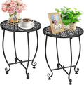 2 Pack 14 Inch Outdoor Side Table for Small Spaces, Patio Side Table,Plant Stand,Round Metal End Table for Patio,Yard Porch Balcony Garden
