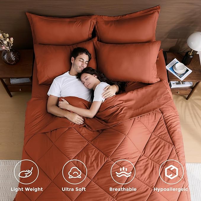 HEVUMYI Burnt Orange Twin-XL Comforter Set - 5-Piece All Season Bed in a Bag Twin-XL, Ultra Soft Bedding Set with Comforter, Flat Sheet, Fitted Sheet, Pillowcases, Pillow Shams
