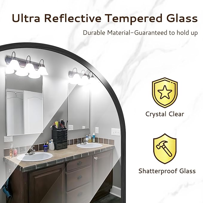 Circle Mirror, Black Round Mirror 20 Inch Round Bathroom Mirror Small Round Mirrors for Wall Decor Frosted Metal Frame Anti-Rust Tempered Glass Mirror for Bedroom Living Room Decorative