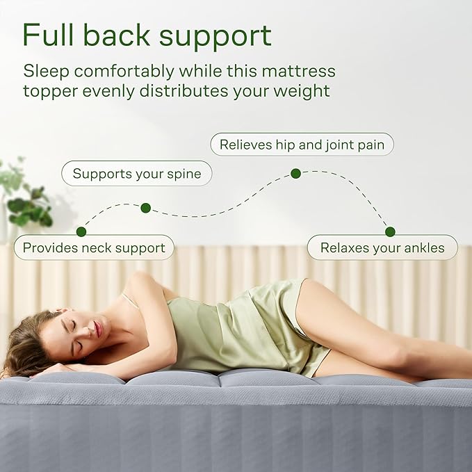 Ultra Soft Full Size Mattress Topper - Viscose Made from Bamboo Pillow Top Mattress Pad for Back Pain Relief - Naturally Cooling for Hot Sleepers, Grey