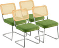VEVOR Rattan Dining Chairs Set of 4, Mid Century Modern Dining Chair, Upholstered Velvet Accent Chair with Rattan Back, Retro Dining Room Kitchen Chair for Living Room, Bedroom (18.1 Inch)