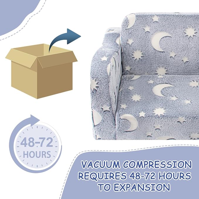 Kids Toddler Chair, 2-in-1 Toddler Couch Fold Out, Convertible Chairs for Toddlers Comfy Sofa to Lounger with Glow in The Dark Feature, Soft for Girls and Boys, Glowing Starry Sky
