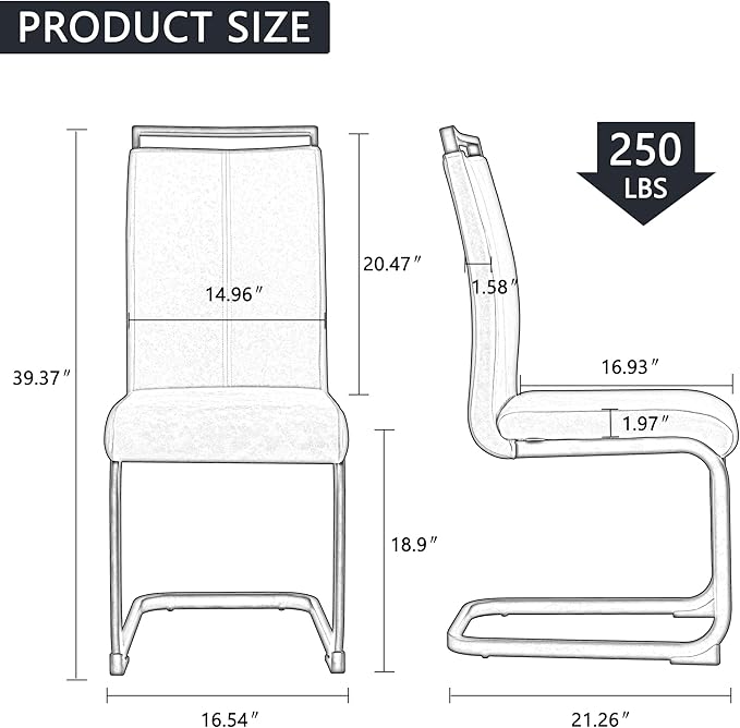 Dining Chairs Set, Kitchen Modern Metal Chairs with Faux Leather Padded Seat High Back and Sturdy Chrome Legs, Chairs for Dining Room (White, Set of 6)