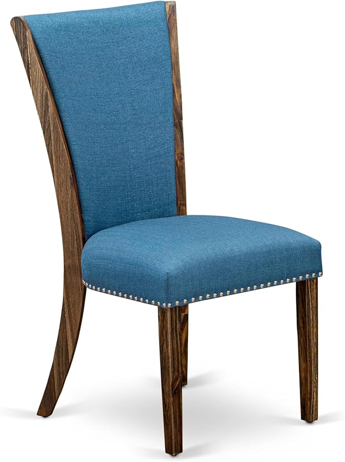 East West Furniture V727VE721-5 5 Piece Modern Dining Table Set Includes a Rectangle Wooden Table with V-Legs and 4 Blue Color Linen Fabric Upholstered Chairs, 40x72 Inch, Multi-Color