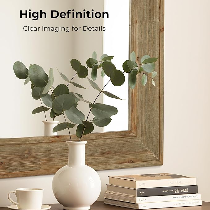 WallBeyond Rustic Wood Framed Mirror, 24" x 32" Farmhouse Decorative Wall Mirror, Vintage Solid Wood Rectangular for Bathroom, Entryway & Living Room, Natural