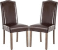 Stylish Upholstered Parsons Dining Chair PU Faux Leather with Silver Nailhead Trim and Sturdy Solid Wood Legs