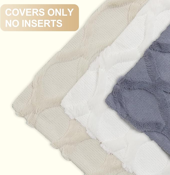 decorUhome Throw Pillow Covers 22x22 Inch Set of 2, Soft Plush Faux Fur Wool Beige Couch Pillow Covers, Decorative Neutral Pillow Cases for Bed Sofa Living Room Home Decor