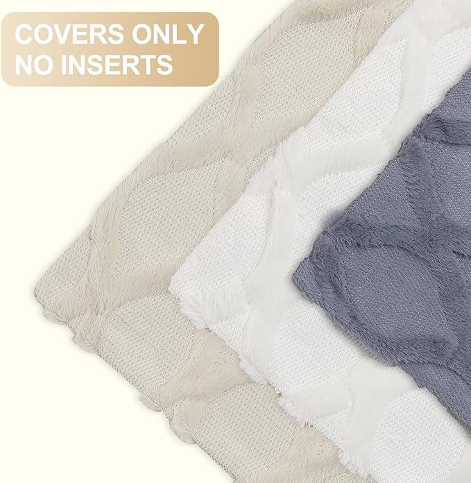 decorUhome Throw Pillow Covers 24x24 Inch Set of 2, Soft Plush Faux Fur Wool Beige Couch Pillow Covers, Decorative Neutral Pillow Cases for Bed Sofa Living Room Home Decor