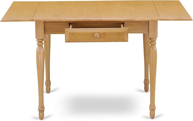 East West Furniture MZNO3-OAK-W 3 Piece Kitchen Table Set for Small Spaces Contains a Rectangle Dining Room Table with Dropleaf and 2 Solid Wood Seat Chairs, 36x54 Inch, Oak