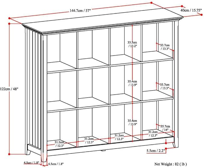 SIMPLIHOME Acadian Bookcase - 57 inch Tall 12-Cube Solid Wood Storage Display Unit in White, Transitional Cube Organizer for Living Room, Study Room or Office with Fixed Shelves and Tapered Legs