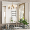 Brushed Nickel Bathroom Mirror 48x36 Inch, Brushed Silver Metal Frame Mirror Wall Mounted, Rounded Rectangle Bathroom Vanity Mirror, Tempered Glass, Anti-Rust, Horizontal/Vertical