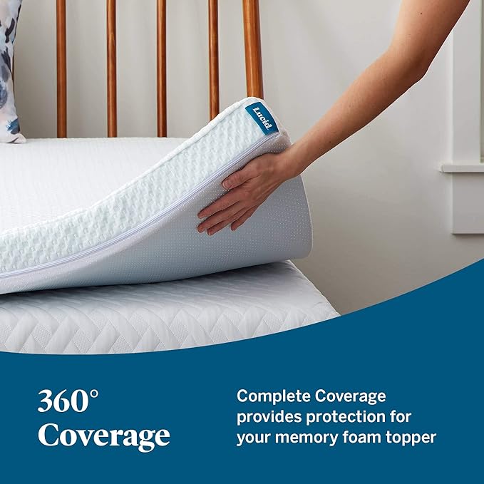 Lucid 4 Inch Bamboo Charcoal Topper and Lucid Zippered Enclosure Mattress Topper Cover, California King