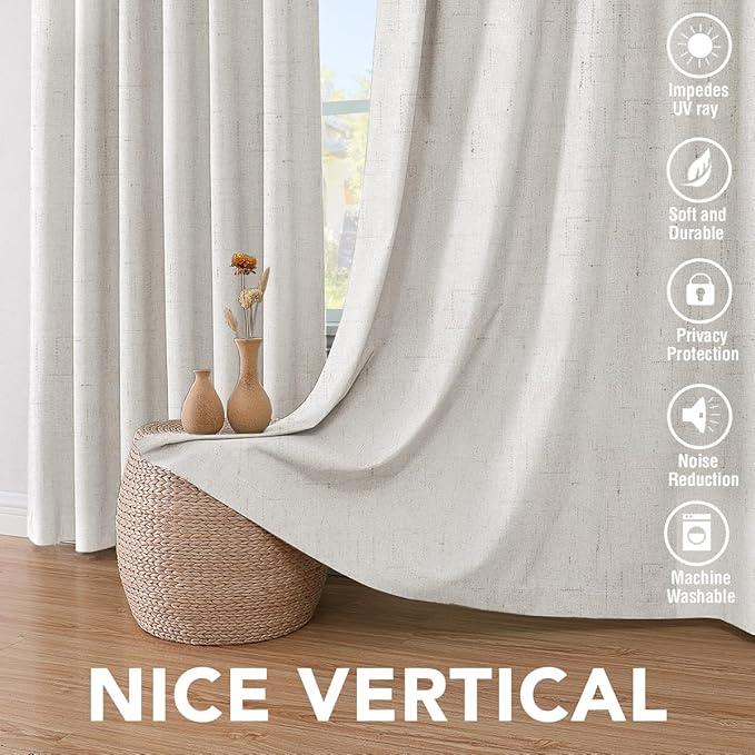 H.VERSAILTEX Ivory Curtains Blackout, 100% Blackout Linen Curtains with White Thermal Insulated Liner, Grommet Drapes Blackout Curtains for Living Room (2 Panels, 42 x 84 Inch, Ivory)
