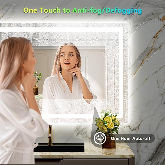 51x40 Inch RGB LED Bathroom Mirror Front Light and RGB Backlit Lighted Vanity Mirror for Bathroom Wall Mounted Dimmable Anti Fog Memory Shatter-Proof IP54 Waterproof Horizontal/Vertical