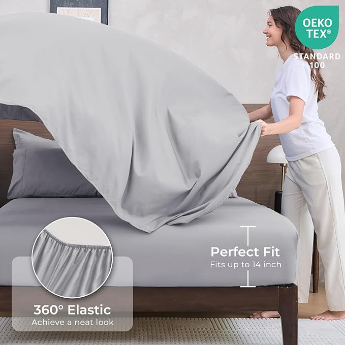 HEVUMYI Oversized Queen Comforter Set Light Grey - 7-Piece All Season Bed in a Bag Oversized Queen, Ultra Soft Bedding Set with Comforter, Flat Sheet, Fitted Sheet, Pillowcases, Pillow Shams