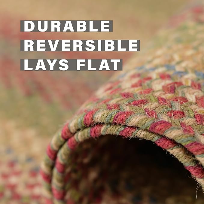Homespice Azalea Multicolor Oval Braided Rugs, Jute, 8x10' - Perfect Country Primitive Decor for Bedroom, Living Room, Everywhere