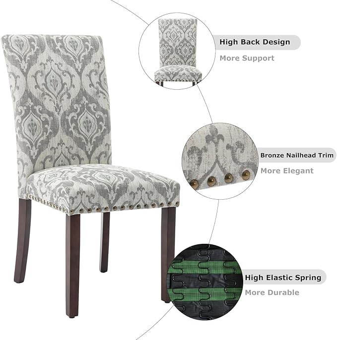 COLAMY 3-Piece Extendable Dining Table Set for 2, 36" Kitchen Round Wood Table with 2 Nailhead Dining Room Chairs,Light Brown/White&Grey Flower