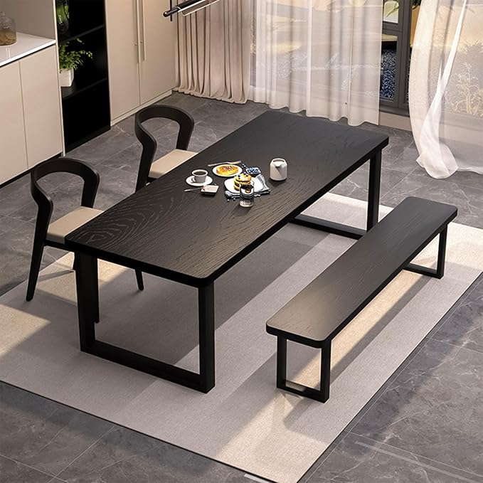 Solid Wood Dining Table for 4-6 People, 55 inch Long Farmhouse Kitchen Dining Table, Rectangular Dining Tables in The Dining Room, Kitchen, and Living Room, Black