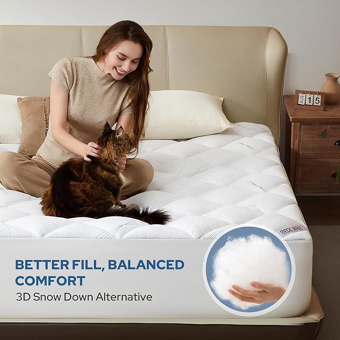 BEDLORE Queen Mattress Topper, Viscose Made from Bamboo Soft Pillow Top Mattress Pad, Thick Mattress Cover for Back Pain Relief with 6-18 inches Deep Pocket