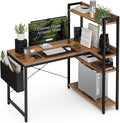 47 Inch L Shaped Computer Desk with Reversible Storage Shelves, Home Office Corner Desk Study Writing Table with Hutch, Study, Rustic Brown