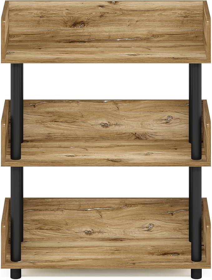 Furinno Turn-N-Tube 3-Tier Multipurposes Display Rack, Open Shelf Rack/Storage with Back & Side Panel, Flagstaff Oak/Black