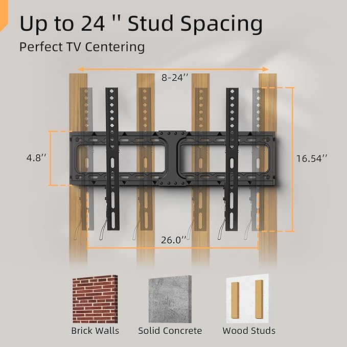 IWORKBORAD 55 65 75 85 inch Low Profile TV Wall Mount for 32-90 '' TVs, Tilt TV Mount Bracket, Safe Lock & Quick Release, Max VESA 600x400mm, 24 inch Studs,132 lbs, Fit Most 55+ 75+ 85+ 86 TVs