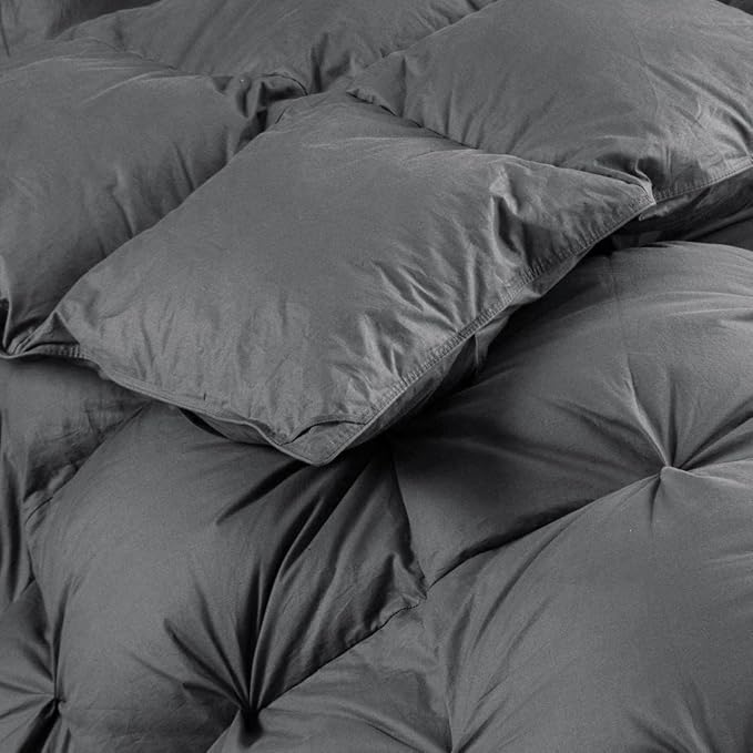 Luxurious All-Season Goose Down Feather Fiber Comforter Oversize Queen Duvet Insert (98x98), Exquisite Pinch Pleat Design- Gray, Premium Baffle Box, 100% Egyptian Cotton Cover, 70 oz. Fill Weight