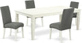 East West Furniture LGDR5-LWH-07 5 Piece Kitchen Table Set for 4 Includes a Rectangle Butterfly Leaf Dining Table and 4 Gray Linen Fabric Upholstered Chairs, 42x84 Inch, Linen White