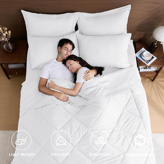 HEVUMYI King Comforter Set - 7-Piece All Season Bed in a Bag King, Ultra Soft Bedding Set with Comforter, Flat Sheet, Fitted Sheet, Pillowcases, Pillow Shams, White
