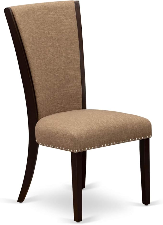 East West Furniture ANVE3-MAH-47 3 Piece Dining Table Set for Small Spaces Contains a Round Kitchen Table with Pedestal and 2 Light Sable Linen Fabric Parson Chairs, 36x36 Inch, Linen White