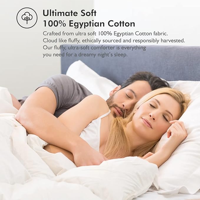 Luxurious White Solid Medium Weight, Twin Size Goose Feathers Down Comforter for All-Season Weather Duvet Insert, Premium Baffle Box, 100% Egyptian Cotton Cover, 55 oz. Fill Weight