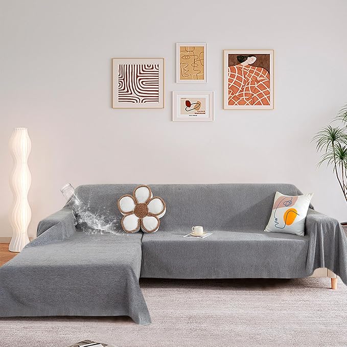 STACYPIK Waterproof Gray Sofa Cover Non-Slip Couch Cover for Dogs, Anti-Cat Scratch Loveseat Covers for 2 Cushion Couch, Pet Couch Protector Sofa Slipcover, Modern Outdoor Furniture Protector-71X90IIN