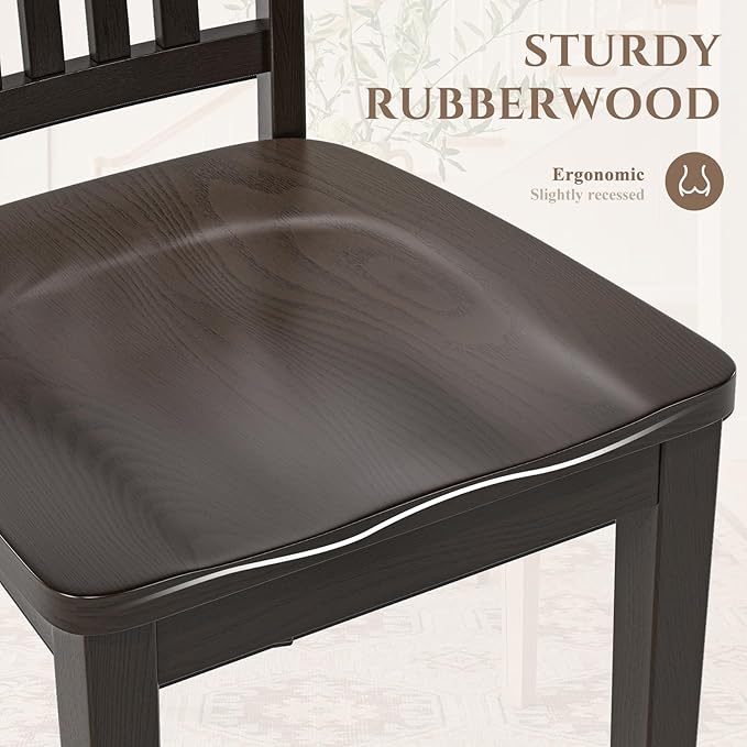 COLAMY Wooden Dining Chairs Set of 4, Solid Rubberwood Kitchen & Dining Room Chairs,Windsor Style Seating, Rustic Dining Table Chairs, Non-Slip Foot Pads, Farmhouse & Traditional Seating,Dark Brown