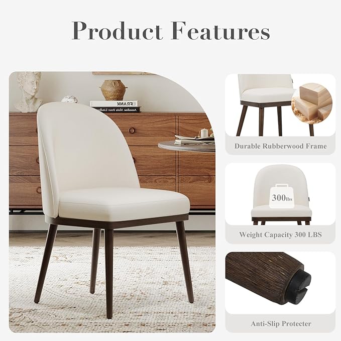 COLAMY Upholstered Dining Chairs Set of 2, Large Dining Room Kitchen Chairs with High Back and Deep Seat, Modern Fabric Dinner Chairs with Wood Legs, Beige