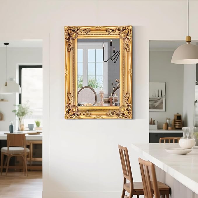 Antique Wall Mirror, 29.1'' x 21.2''Vintage Baroque Mirror with Ornate Frame, Gold Mirror Decorative for Entryway, Living Room, Bathroom
