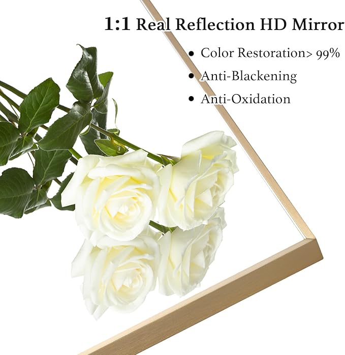 30x40 Inch Gold Bathroom Mirror - Copper-Free Mirror, Aluminum Alloy Frame Vanity Rectangle Wall Mounted Modern Mirror for Bedroom/Living Room/Porch Horizontal or Vertical