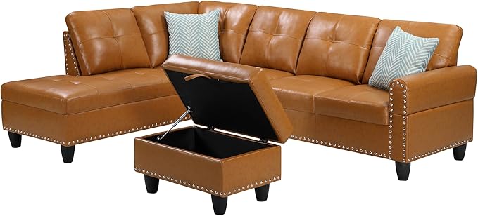 Halibur Sectional Sofa or Couch with Ottoman for Living Room, Apartment, Bedroom, Office