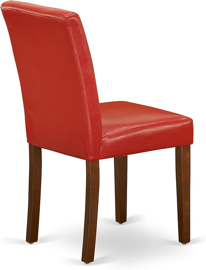 East West Furniture DUAB7-MAH-72 7 Piece Dining Set Consist of a Rectangle Dining Room Table and 6 Firebrick Red Faux Leather Upholstered Parson Chairs, 36x60 Inch, Mahogany