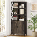 FATORRI Industrial Tall Bookshelf, Rustic Bookcase with Doors, 6 Cube Storage Organizer with Shelf for Living Room, Wood and Metal Book Shelf for Home Office (Walnut Brown)